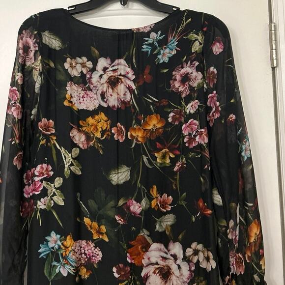 Bellambra Silk Blend Black Foral Babydoll Ruffle Hem Mini Dress XS Whimsigoth - Picture 11 of 15